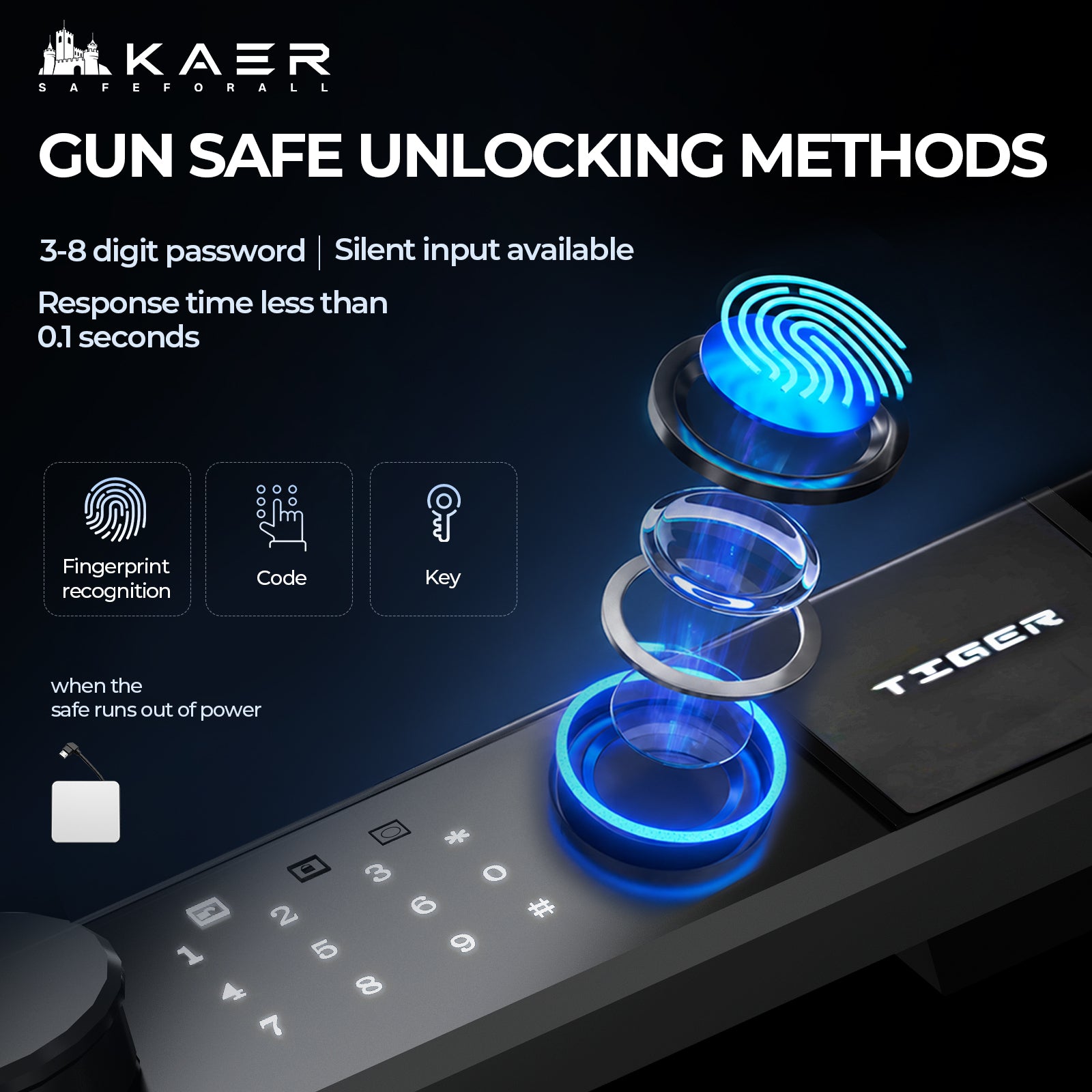 Kaer Large 8-10 Rifle Safe And Cabinet With Fingerpint