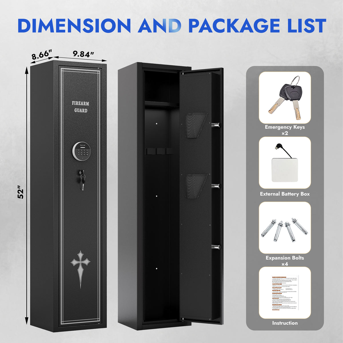 KAER 2-3 Gun Safe, Assembled Rifle Safe for Multi-Function, Quick Access Gun Cabinet with Pistol Pocket for Home