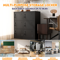 6-Door Employee Storage Locker, Metal Lockers for Office, Gym, School, and Homewith Card Slot (Black)