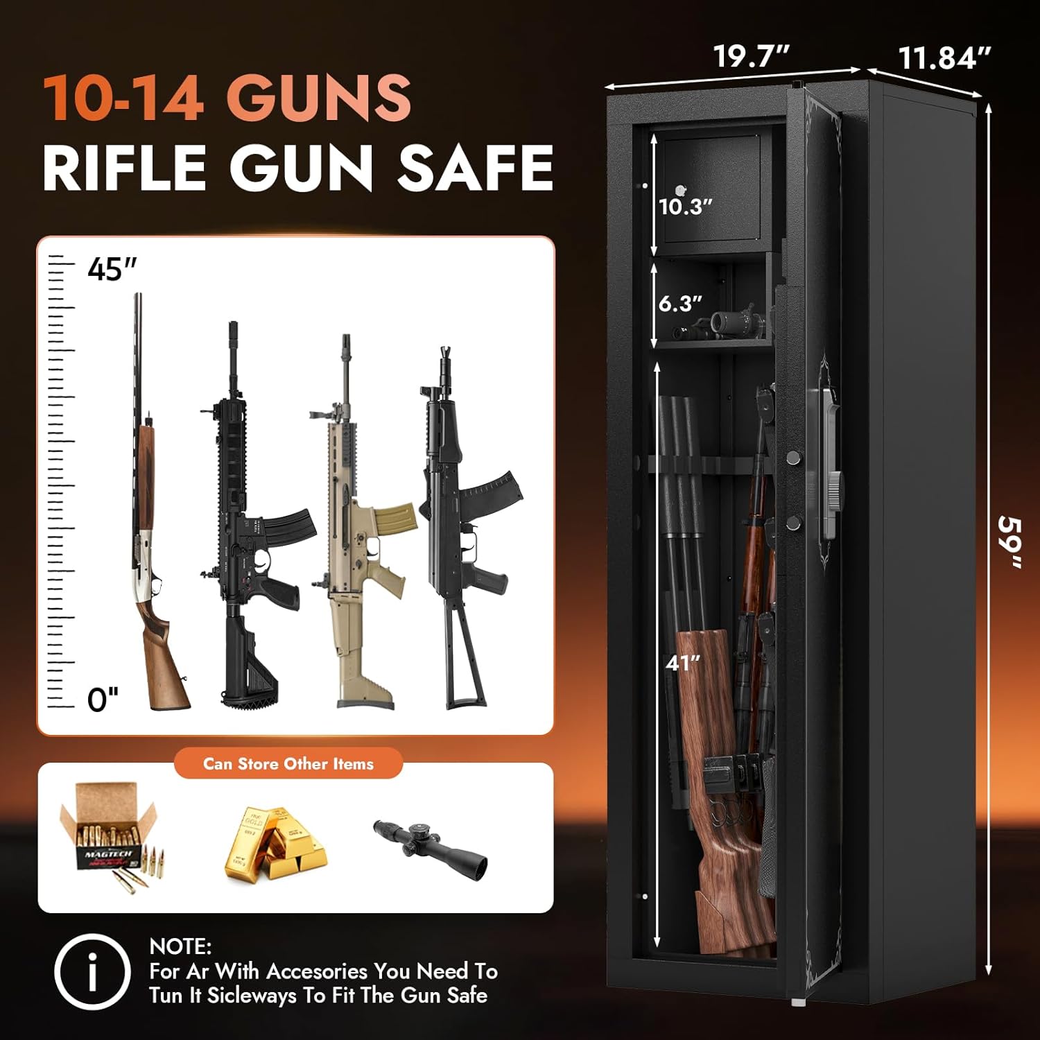 KAER 10-14 Gun Safe, Gun Safe for Rifles and Pistols, Biometric Gun Safe, Fingerprint Gun Safes Large Rifle Safe, Gun Cabinet with Adjustable Shelves and Locking Built-in Cabinet