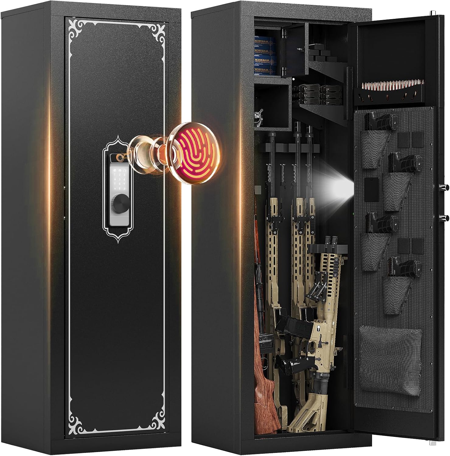 KAER 10-14 Gun Safe, Gun Safe for Rifles and Pistols, Biometric Gun Safe, Fingerprint Gun Safes Large Rifle Safe, Gun Cabinet with Adjustable Shelves and Locking Built-in Cabinet
