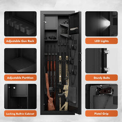 KAER 10-14 Gun Safe, Gun Safe for Rifles and Pistols, Biometric Gun Safe, Fingerprint Gun Safes Large Rifle Safe, Gun Cabinet with Adjustable Shelves and Locking Built-in Cabinet