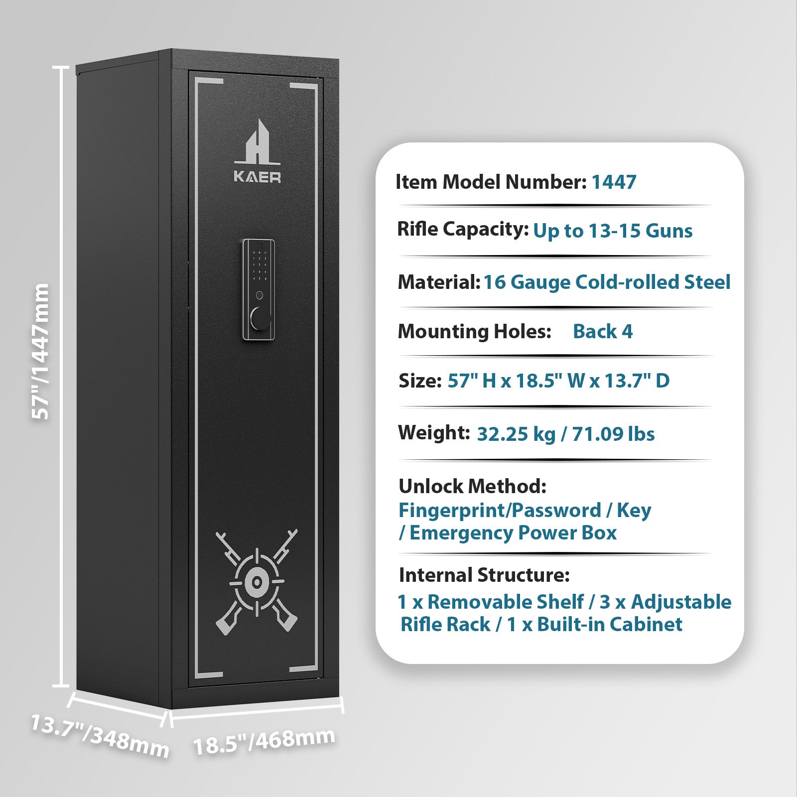 Kaer 10 - 13 Gun Safe 1447 Fingerprint - KaerWorld