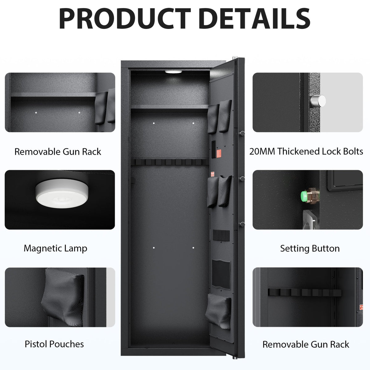 KAER 10-15 Gun Safe, Large Gun Safe with Removable Shelf and Gun Rack, Unassembled Gun Cabinet for Home and Shotgun - KaerWorld