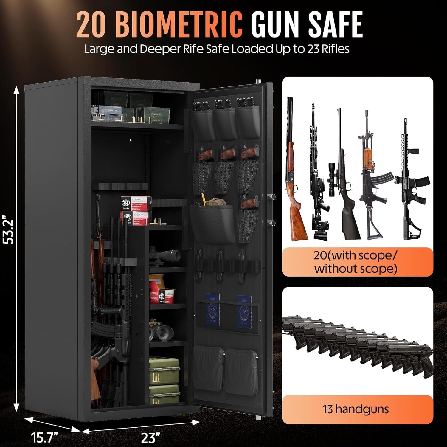 Kaer 20 - 25 Large Biometric Gun Safe - KaerWorld