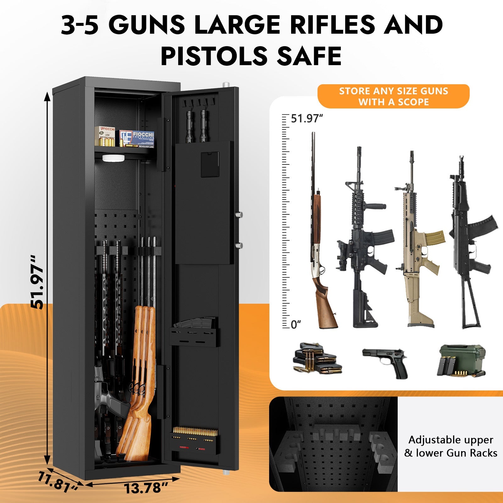 Kaer 3 - 5 Rifle Gun Safe and Cabinet 1320C - KaerWorld