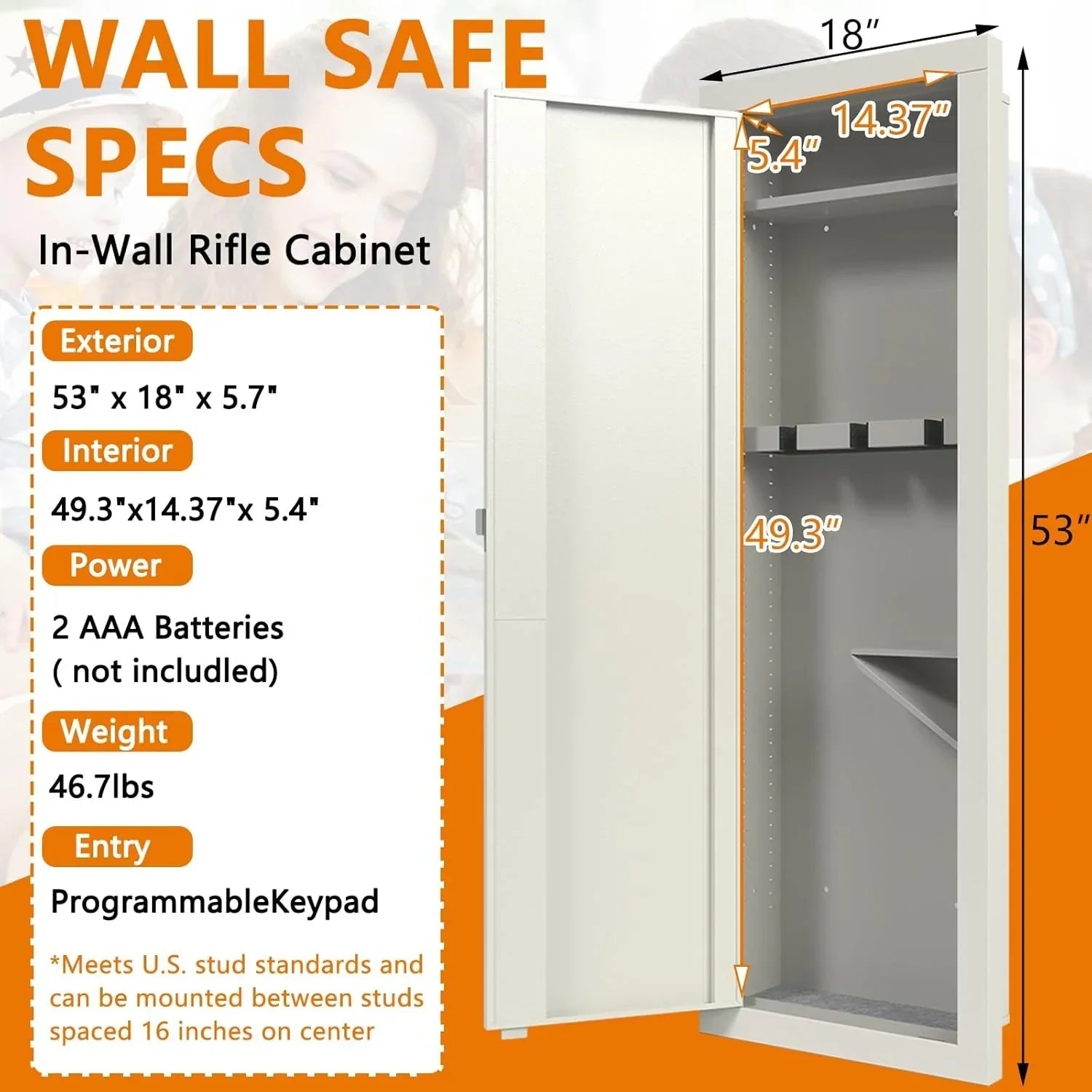 Kaer 53" In Wall Gun Safe White - KaerWorld