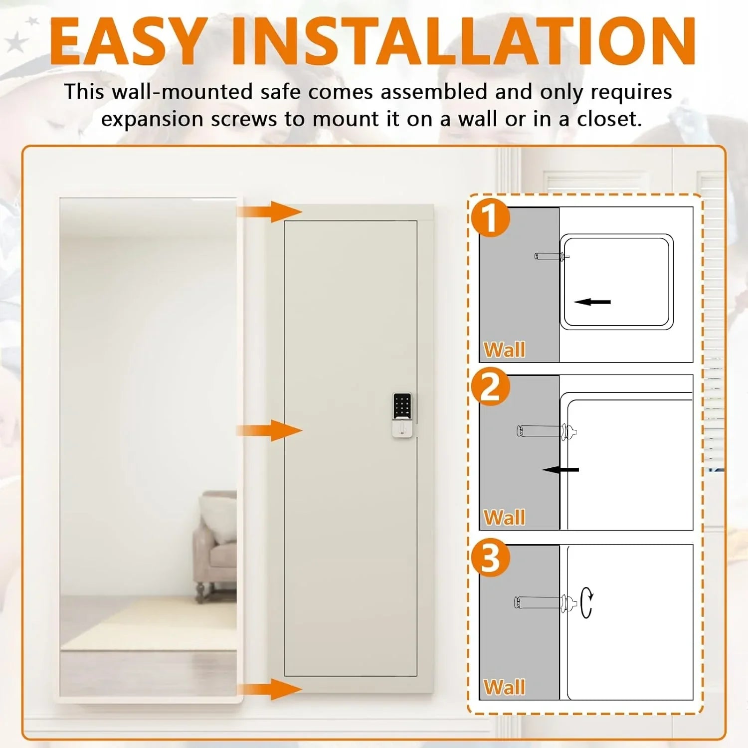 Kaer 53" In Wall Gun Safe White - KaerWorld