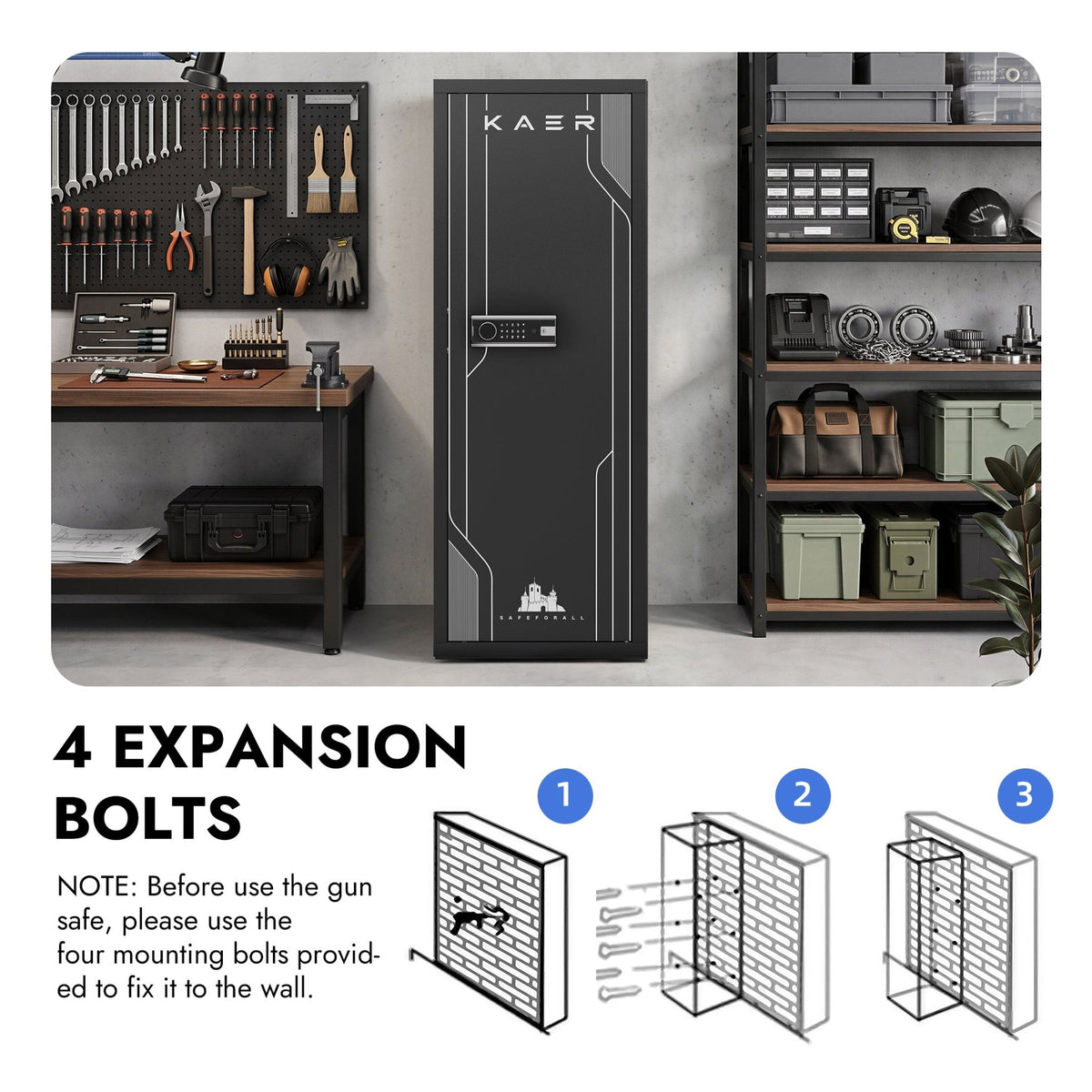 KAER 8-12 Gun Safe, Heavy-Duty Gun Safe for Rifle and Shotgun, Large Multi-Function Gun Cabinet with Removable Shelf and Rifle Rack, Unassembled - KaerWorld