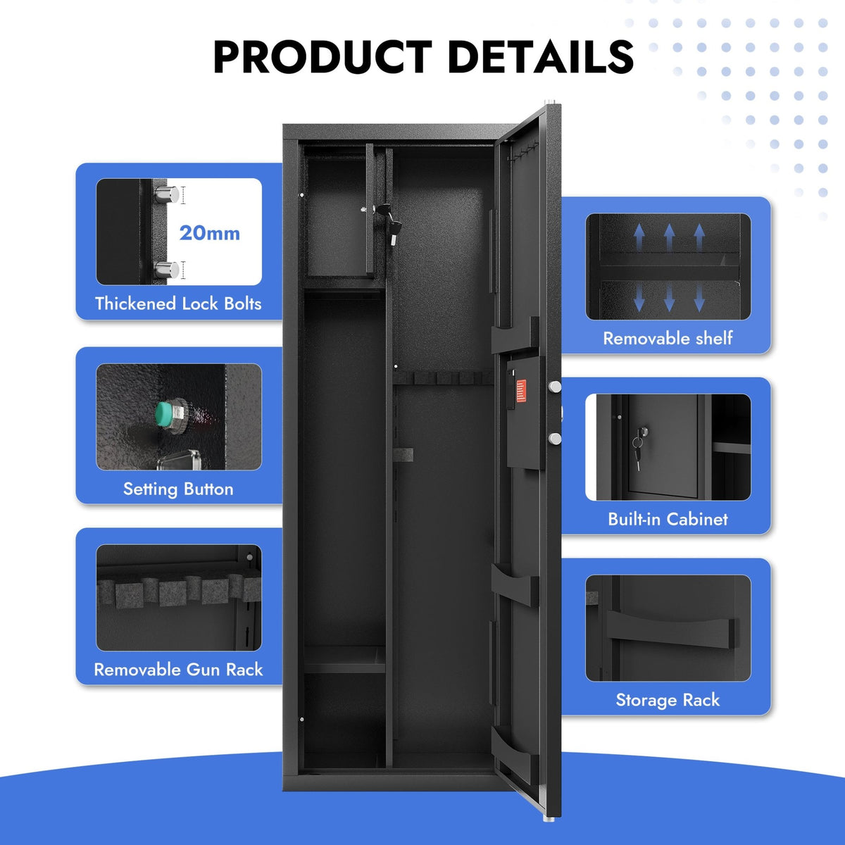 KAER 8-12 Gun Safe, Heavy-Duty Gun Safe for Rifle and Shotgun, Large Multi-Function Gun Cabinet with Removable Shelf and Rifle Rack, Unassembled - KaerWorld