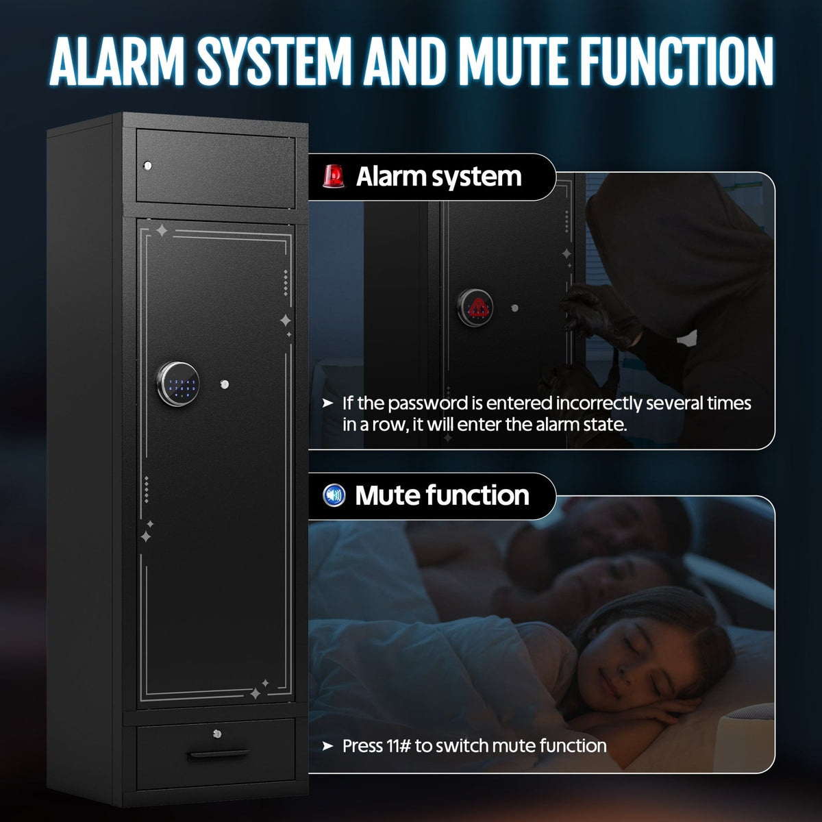 KAER 8-12 Gun Safe, Large Unassembled Gun Safe for Home, Gun Cabinet with Adjustable Rifle Rack and Drawer - KaerWorld