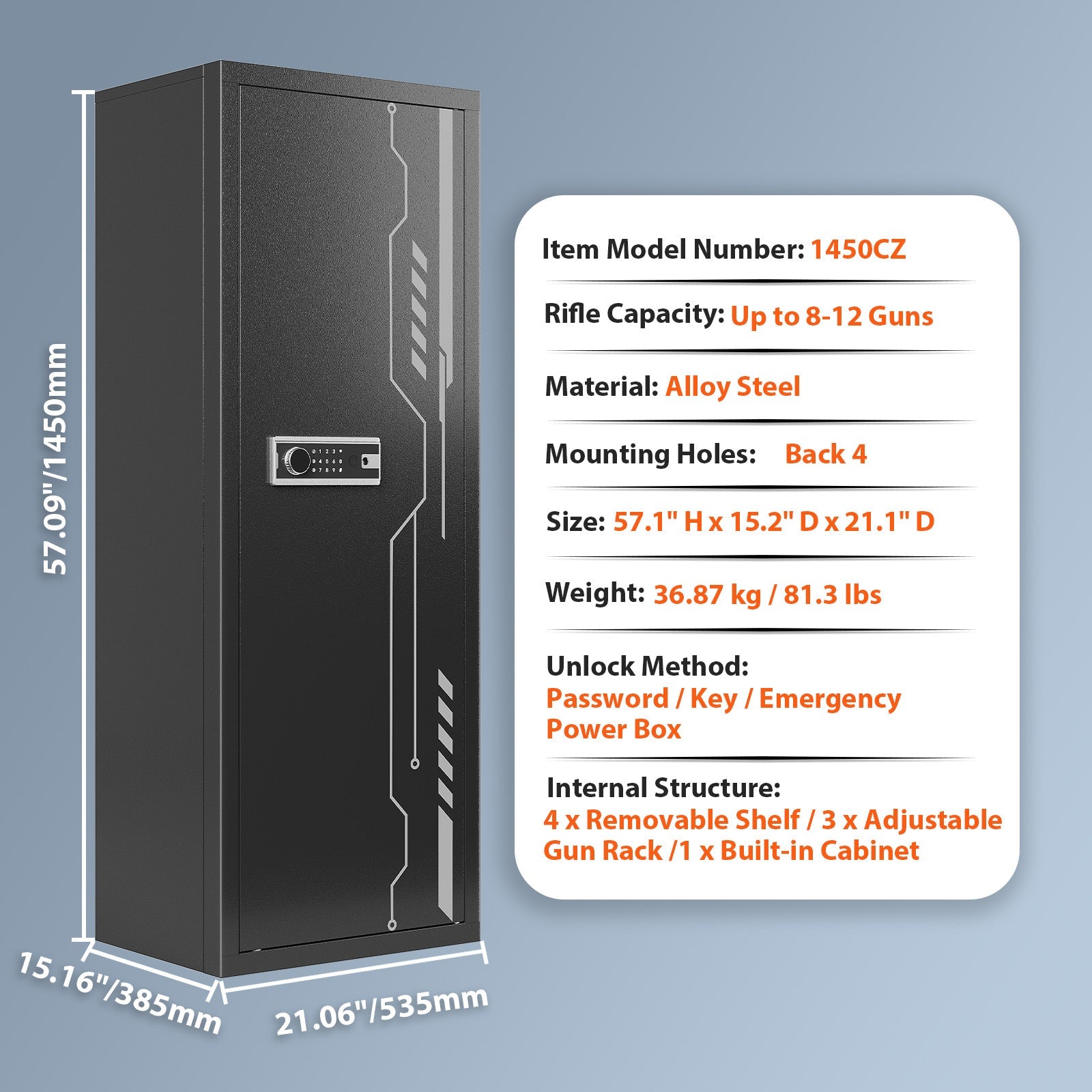 Kaer 8 - 12 Gun Safe Multi - function 1450 - KaerWorld