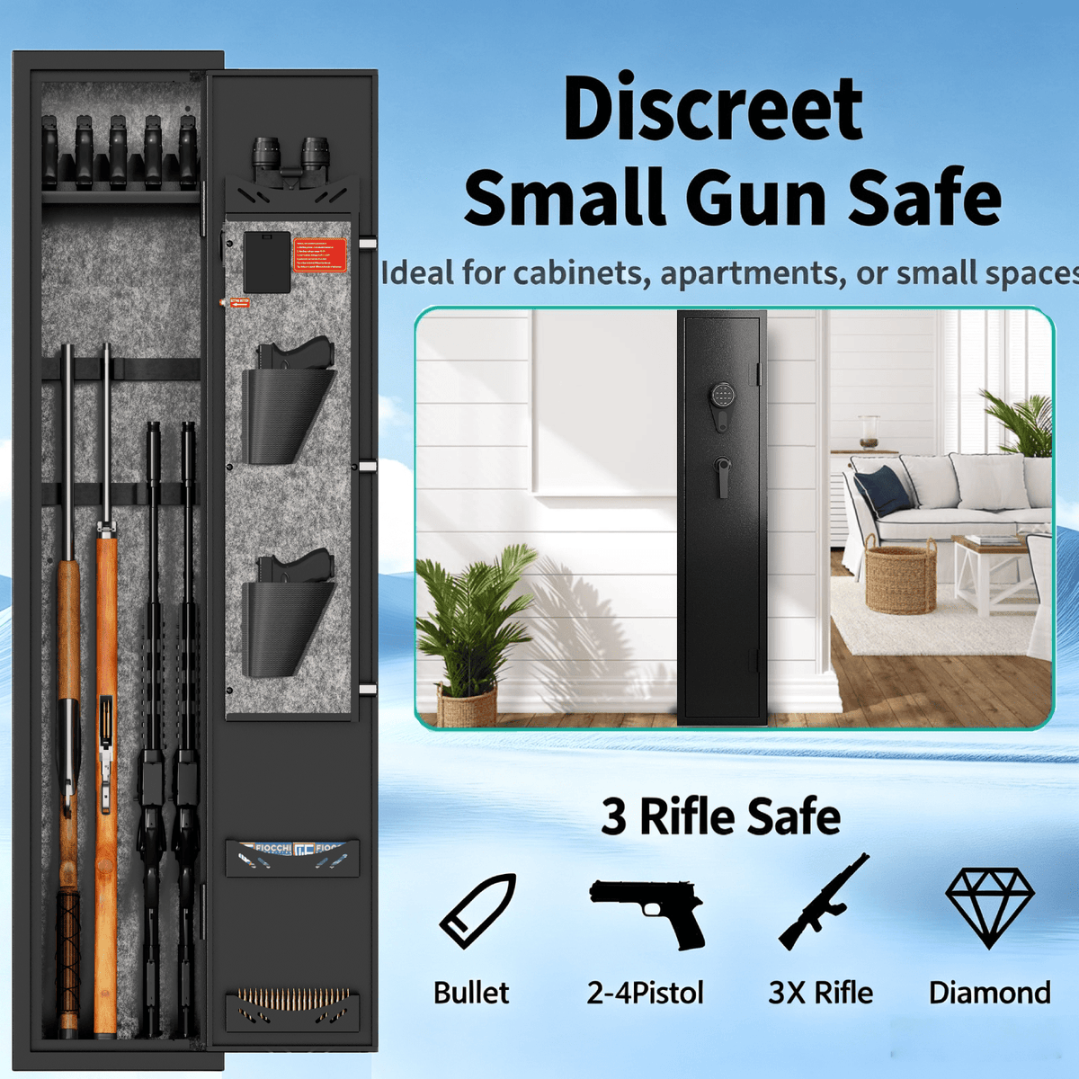KAER Long Gun Safe for Rifles and Pistols with Electronic Lock Assembled 15 Gauge Steel,Long Gun Safe,Digital Keypad,LED,Gun Racks,Adjustable Shelf for Closet Bedroom Garage - KaerWorld