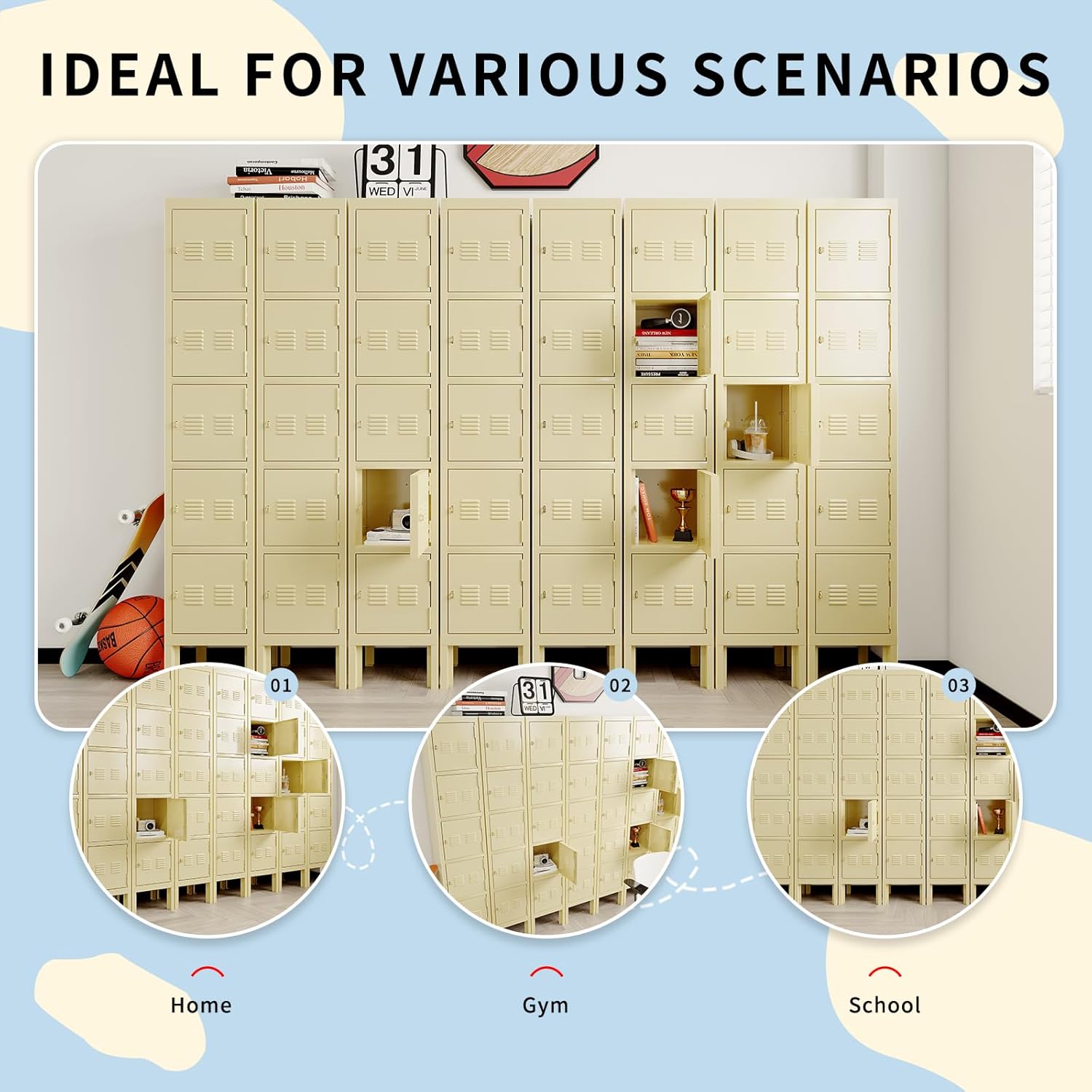 Kaer Metal Locker Storage Cabinet - 3 Door 1680 - KaerWorld