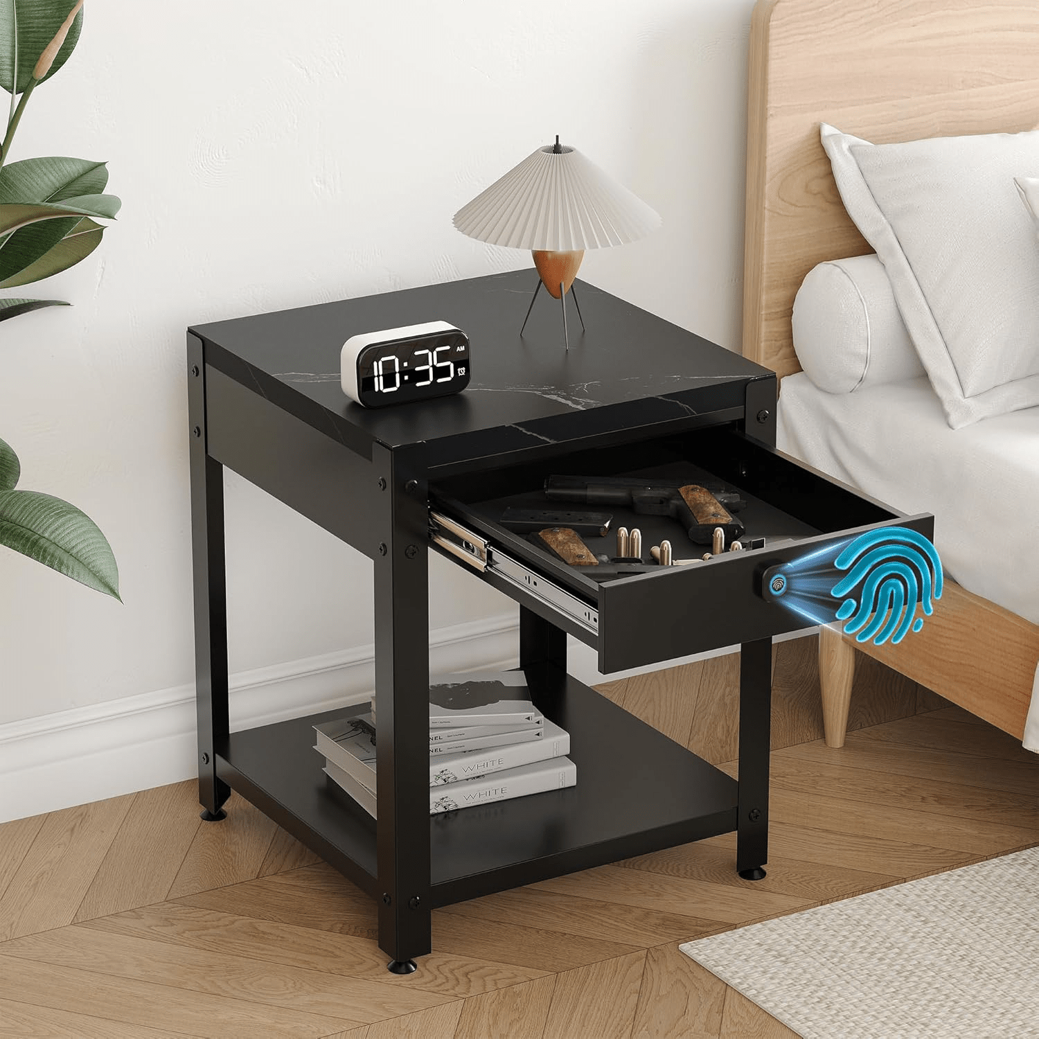 Nightstand With Gun Drawer Fingerprint - KaerWorld