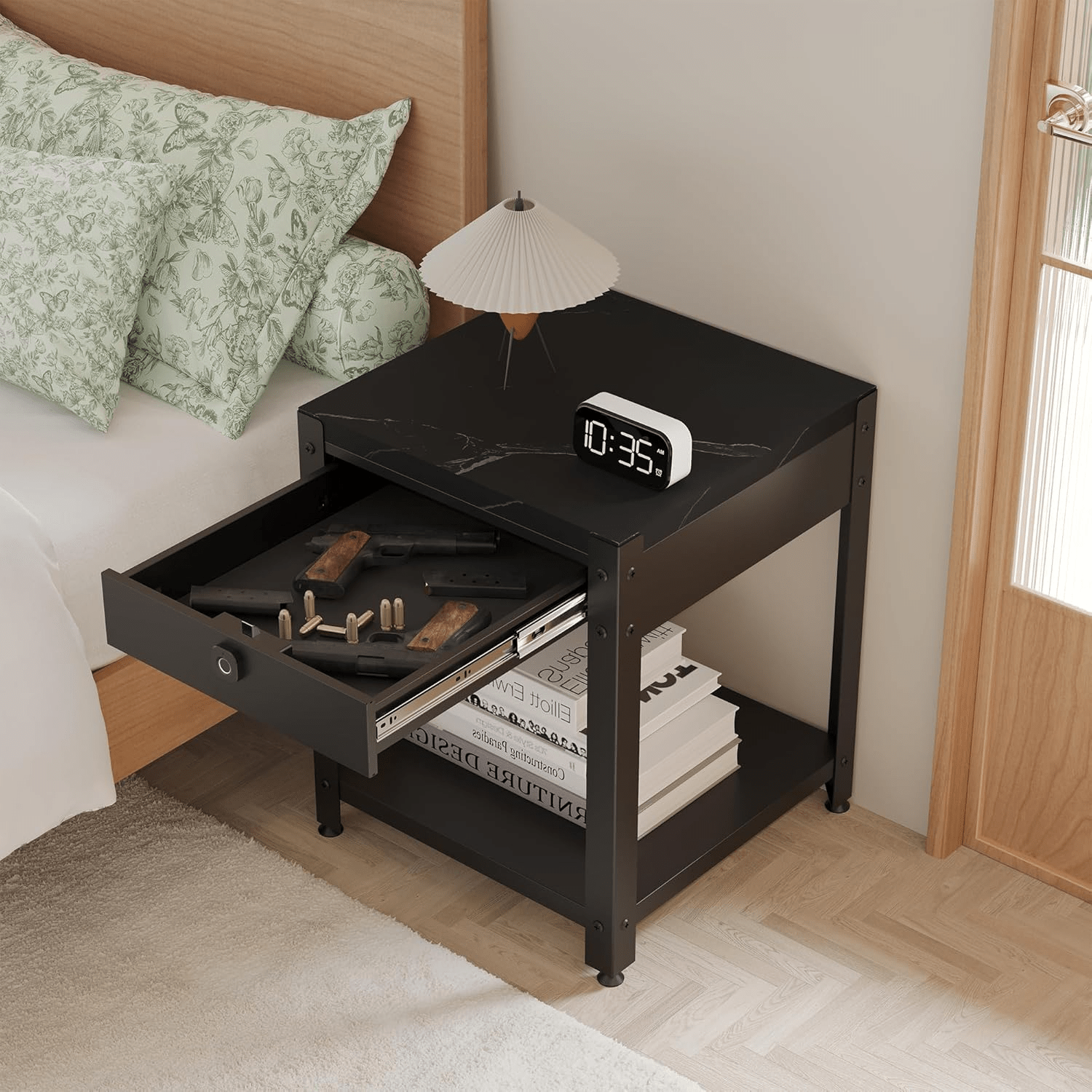 Nightstand With Gun Drawer Fingerprint - KaerWorld