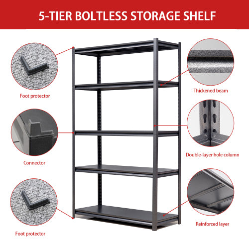 78"H 5 Tier Metal Shelves for Storage Garage Shelving 2000LBS Heavy Duty Storage Shelves Adjustable Garage Shelf Industrial Shelving Unit Storage Utility Rack,47.2"W*18"D*78"H,Black