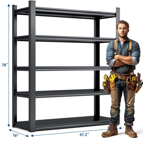 78"H 5 Tier Metal Shelves for Storage Garage Shelving 2000LBS Heavy Duty Storage Shelves Adjustable Garage Shelf Industrial Shelving Unit Storage Utility Rack,47.2"W*18"D*78"H,Black