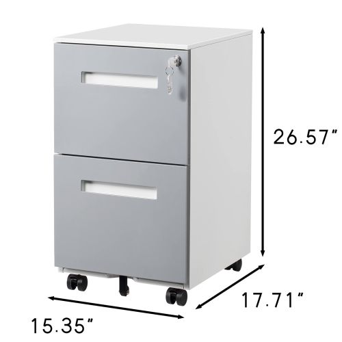 2 Drawer Mobile Locking File Cabinet, Rolling Filing Cabinet for Letter/A4 Size With 5 Wheels,GREY