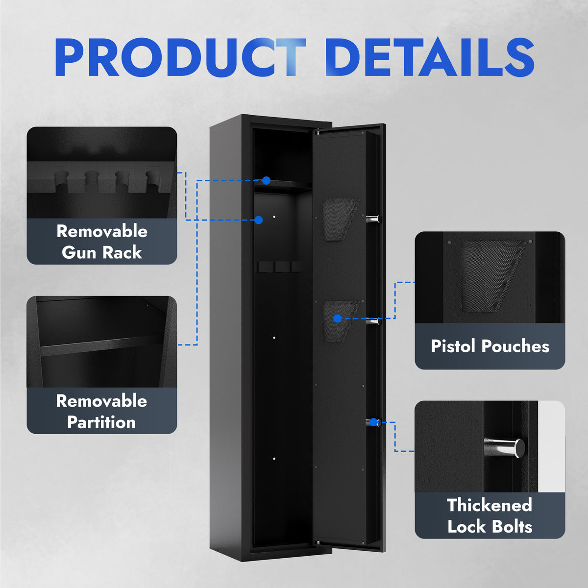 KAER 2-3 Gun Safe, Assembled Rifle Safe for Multi-Function, Quick Access Gun Cabinet with Pistol Pocket for Home