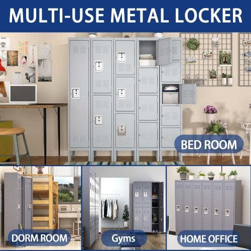 3 Door 72"H Metal Lockers With Lock for Employees,Storage Locker Cabinet for Home Gym Office School Garage,Gray