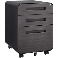 3 Drawer Mobile File Cabinet Under Desk Office,Simple Style Versatile Storage Cabinet for LegalLetterA4 Files, 5 Wheel Design Anti-Tilting Cold Rolled Steel Waterproof Moisture-Proof Black