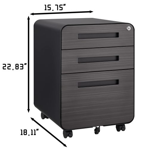 3 Drawer Mobile File Cabinet Under Desk Office,Simple Style Versatile Storage Cabinet for LegalLetterA4 Files, 5 Wheel Design Anti-Tilting Cold Rolled Steel Waterproof Moisture-Proof Black