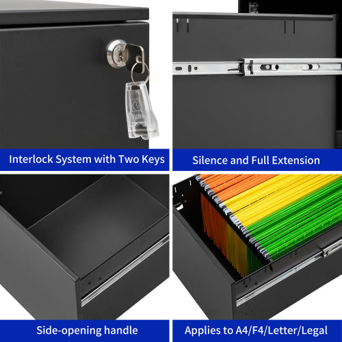 3 Drawer Mobile File Cabinet with Lock Steel File Cabinet for Legal/Letter/A4/F4 Size, Fully Assembled except for Wheels, Home/ Office Design