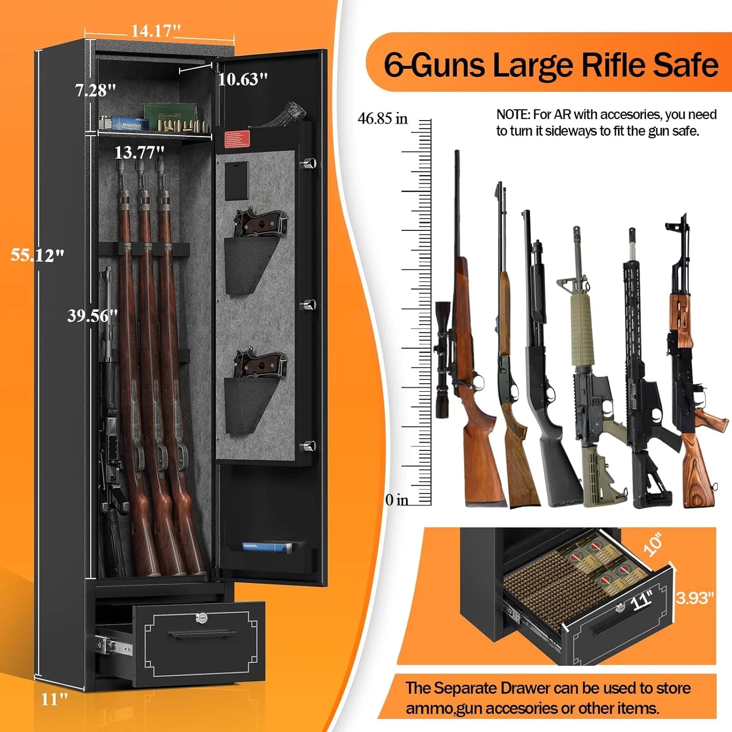 KaerWorld 4~8 Gun Safe,Gun Safes & Cabinets,Gun Safes for Home Rifle and Pistols,Rifle Gun Safe With Drawer,Gun Cabinet for Rifles,Shotguns With Scopesand Shotguns,Gun Safe With Removable Shelf and Gun Rack (3~8 Gun Safe - Digital)