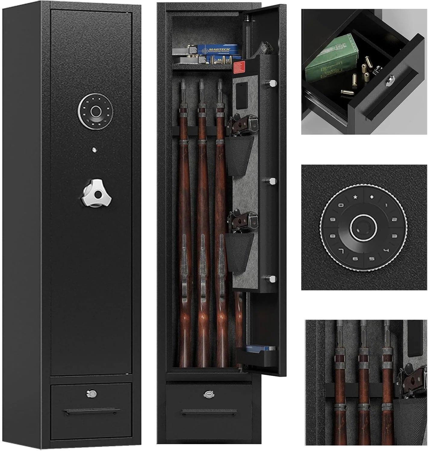 KaerWorld 4~8 Gun Safe,Gun Safes & Cabinets,Gun Safes for Home Rifle and Pistols,Rifle Gun Safe With Drawer,Gun Cabinet for Rifles,Shotguns With Scopesand Shotguns,Gun Safe With Removable Shelf and Gun Rack (3~8 Gun Safe - Digital)