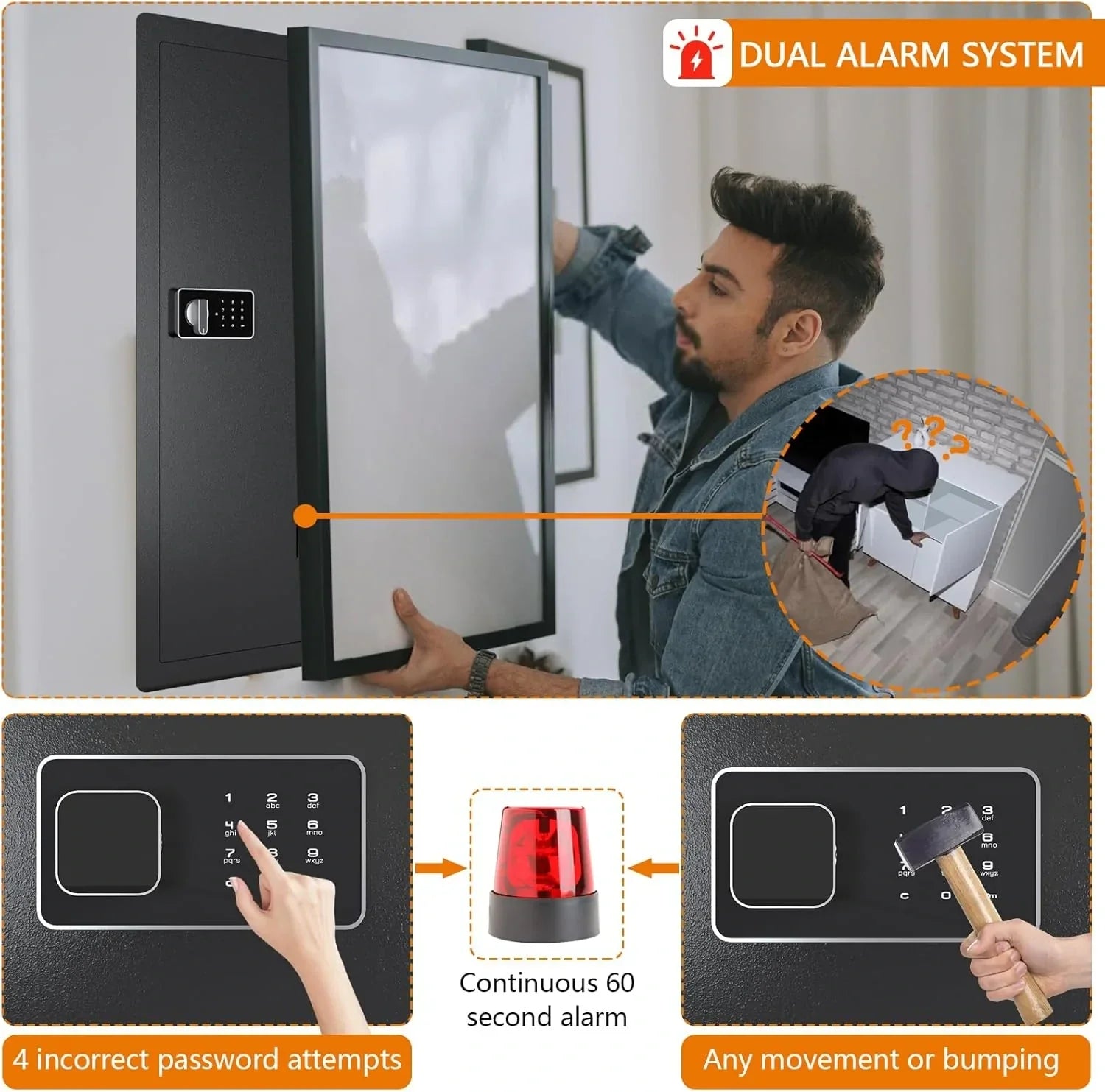 KaerWorld 45" Wall Gun Safe - In-Wall Safe for Rifles and Pistols with Digital Keypad, Adjustable Rack, and Removable Shelf