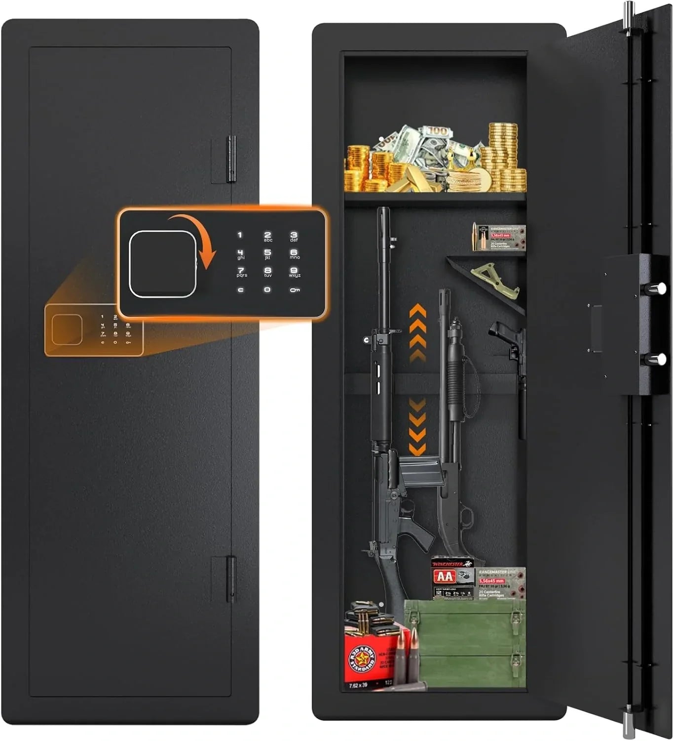 KaerWorld 45" Wall Gun Safe - In-Wall Safe for Rifles and Pistols with Digital Keypad, Adjustable Rack, and Removable Shelf