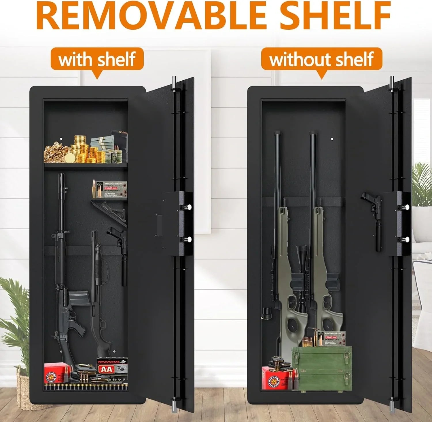 KaerWorld 45" Wall Gun Safe - In-Wall Safe for Rifles and Pistols with Digital Keypad, Adjustable Rack, and Removable Shelf