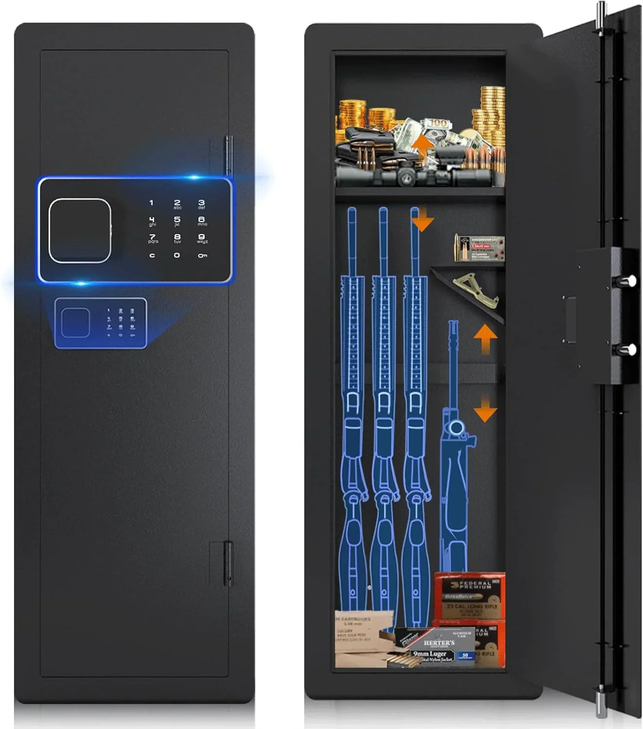 KaerWorld 45" Wall Gun Safe - In-Wall Safe for Rifles and Pistols with Digital Keypad, Adjustable Rack, and Removable Shelf