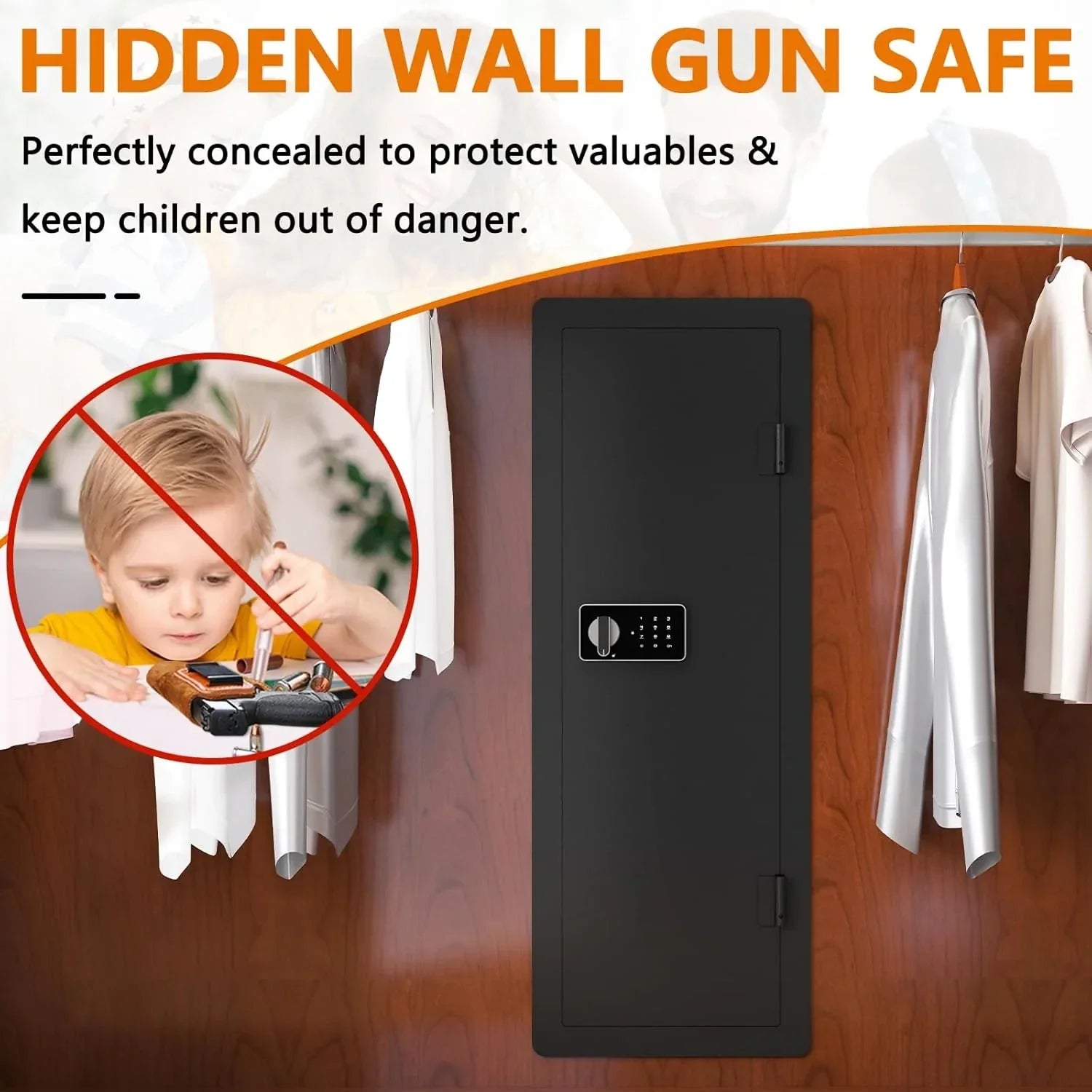 KaerWorld 45" Wall Gun Safe - In-Wall Safe for Rifles and Pistols with Digital Keypad, Adjustable Rack, and Removable Shelf