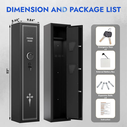 KAER 2-3 Gun Safe, Assembled Rifle Safe for Multi-Function, Quick Access Gun Cabinet with Pistol Pocket for Home