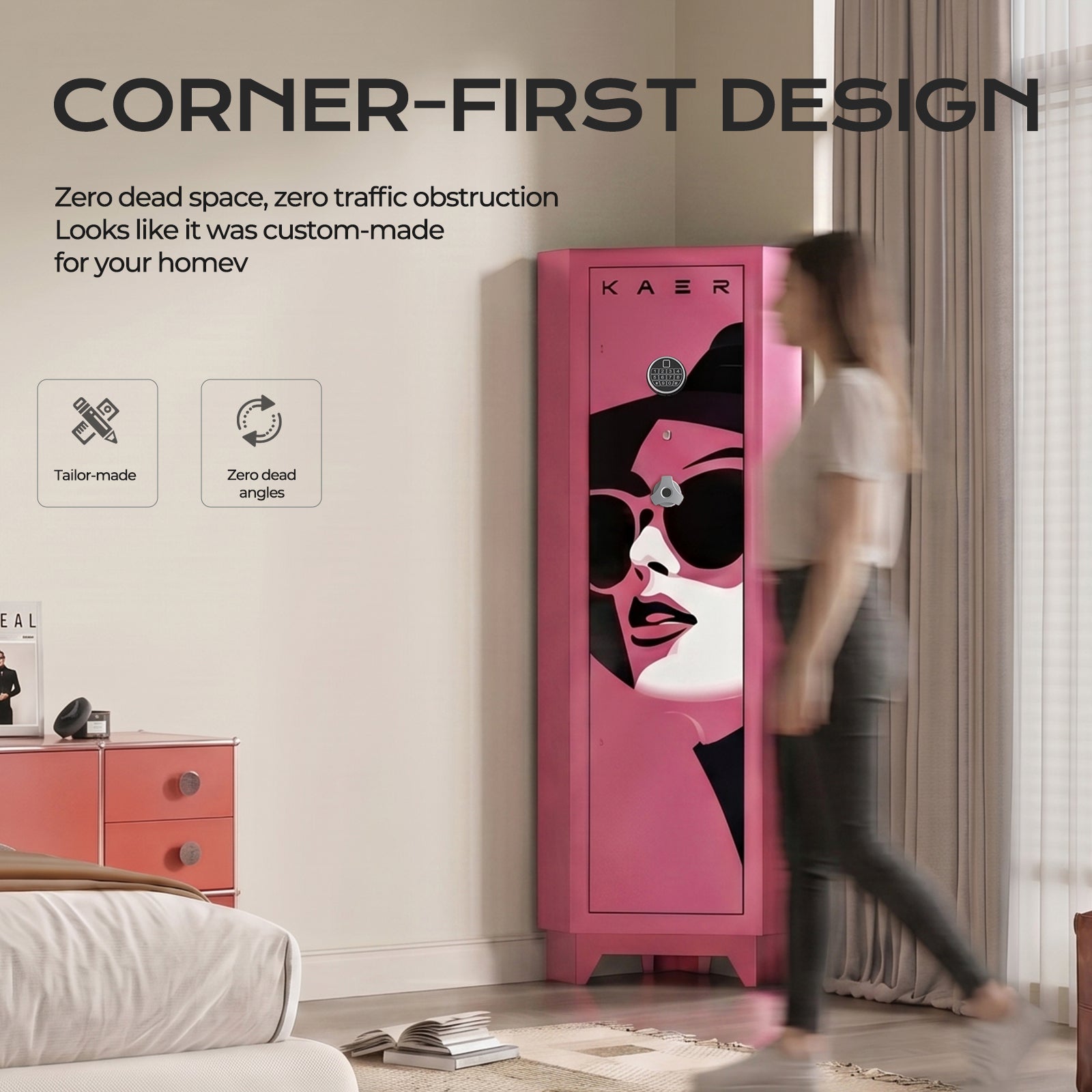 KAER Pink Corner Gun Safe for 6–8 Rifles & 4 Handguns
