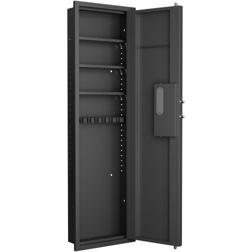 53" Fingerprint Touch Panel In-Wall Safe,Hidden Wall Gun Safe for Rifles with Adjustable Shelves,Assembled Storage Multifunctional Wall Safe for Firearm and Valuables (Black-Fingerprint)