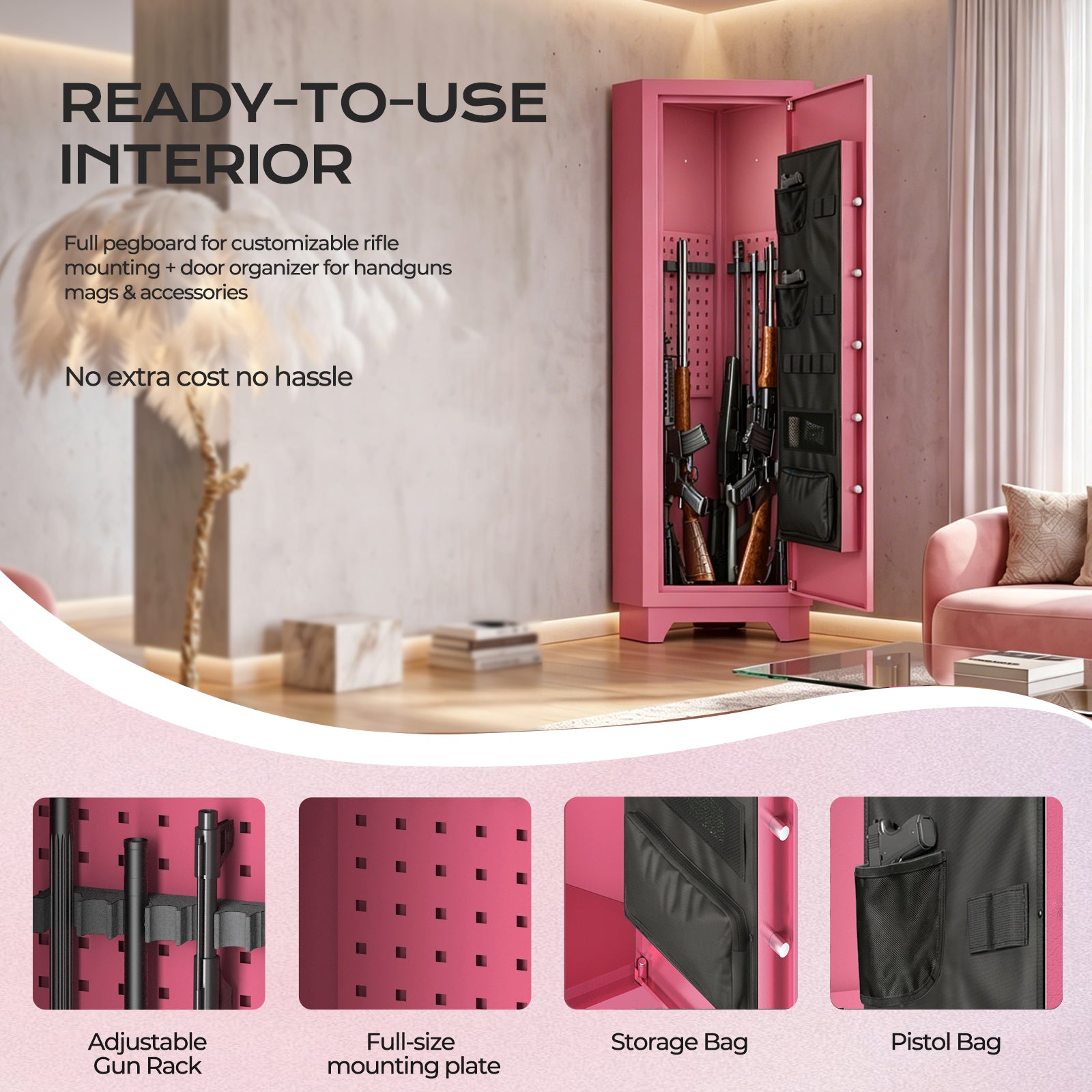 KAER Pink Corner Gun Safe for 6–8 Rifles & 4 Handguns