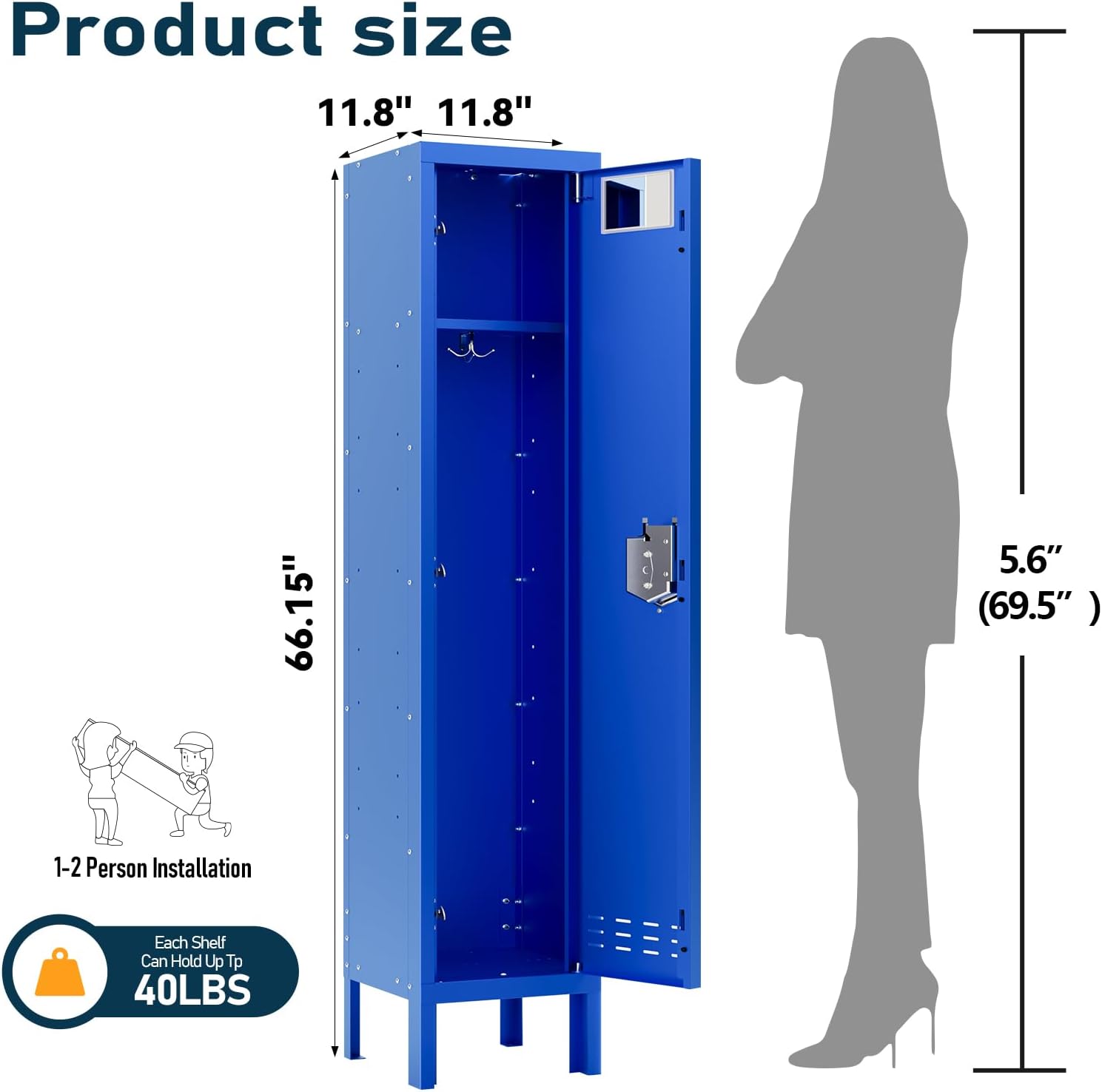 KaerWorld Metal Cabinet for Home & Office - Lockable Steel Locker with Door, 54" Height, for Gym, School, Garage, and Office Use