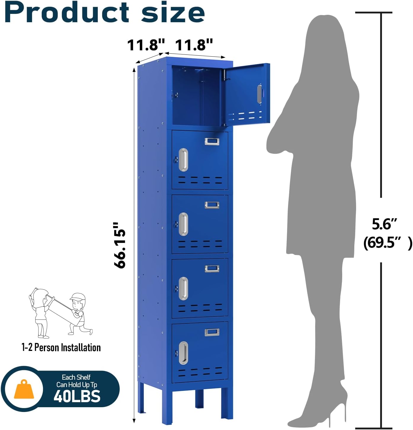 KaerWorld Metal Cabinet for Home & Office - Lockable Steel Locker with Door, 54" Height, for Gym, School, Garage, and Office Use