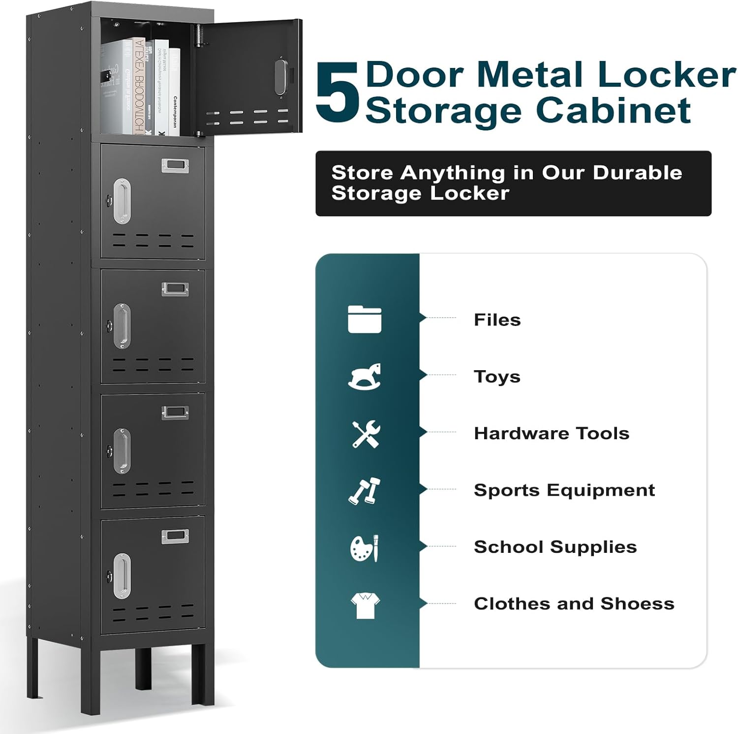 KaerWorld Metal Cabinet for Home & Office - Lockable Steel Locker with Door, 54" Height, for Gym, School, Garage, and Office Use