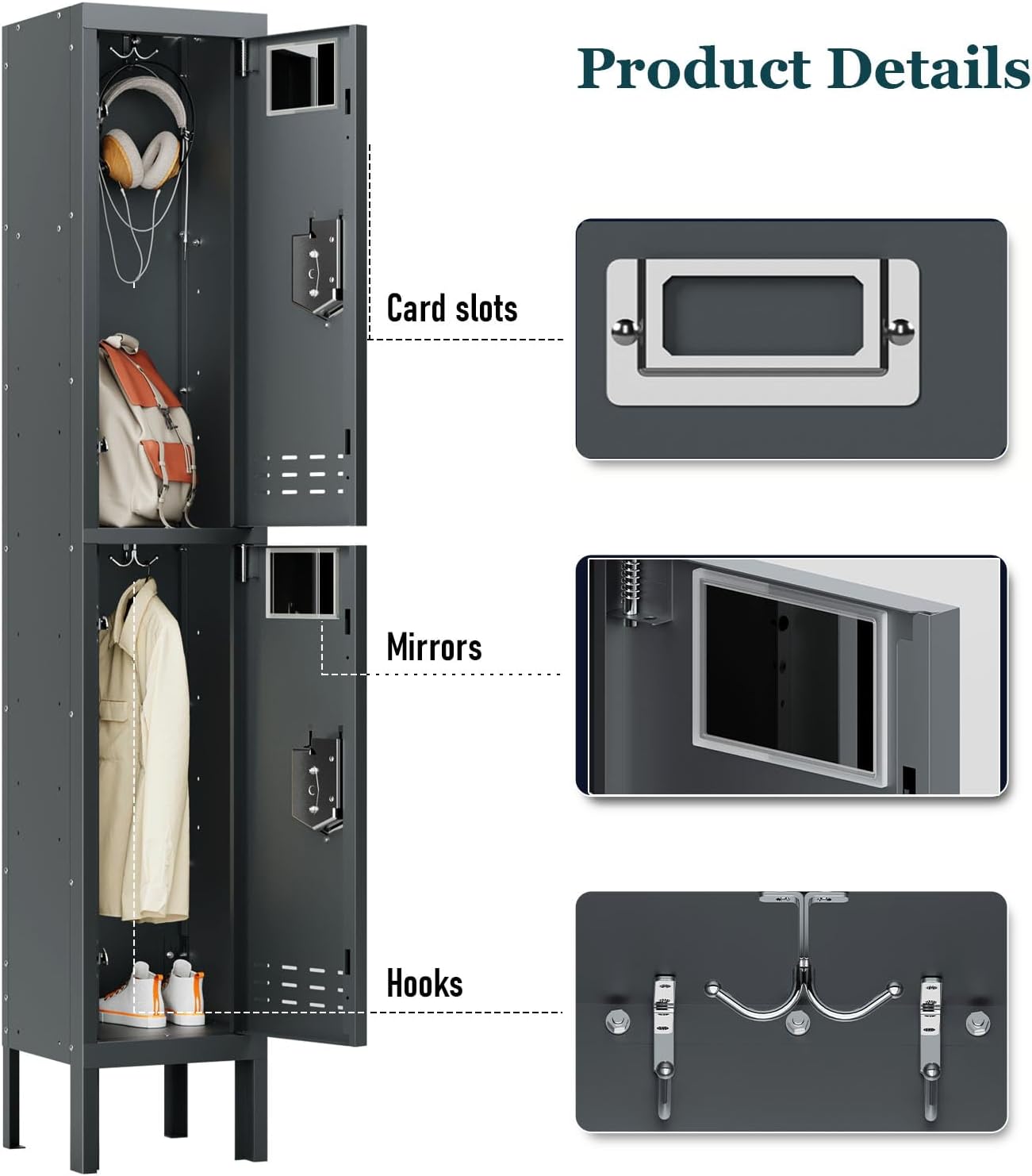 KaerWorld Metal Cabinet for Home & Office - Lockable Steel Locker with Door, 54" Height, for Gym, School, Garage, and Office Use