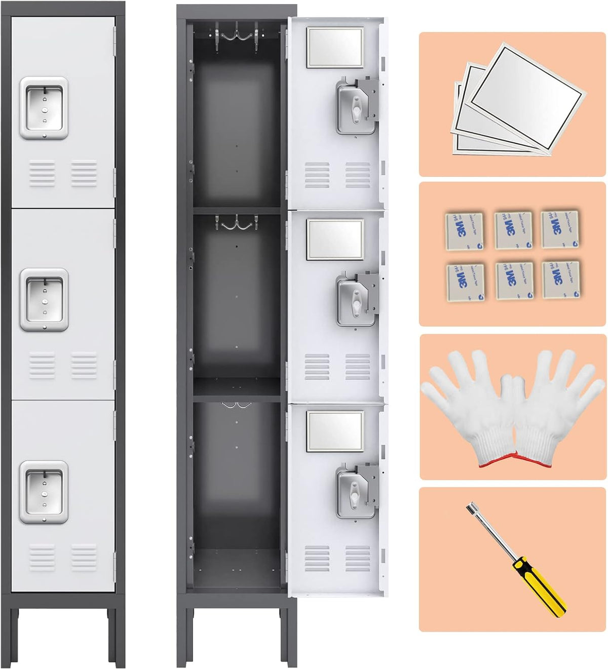 KaerWorld Metal Lockers for Employees - Storage Cabinet for Home, Gym, Office, School & Garage with Mirror, Screwdriver & Gloves 1680