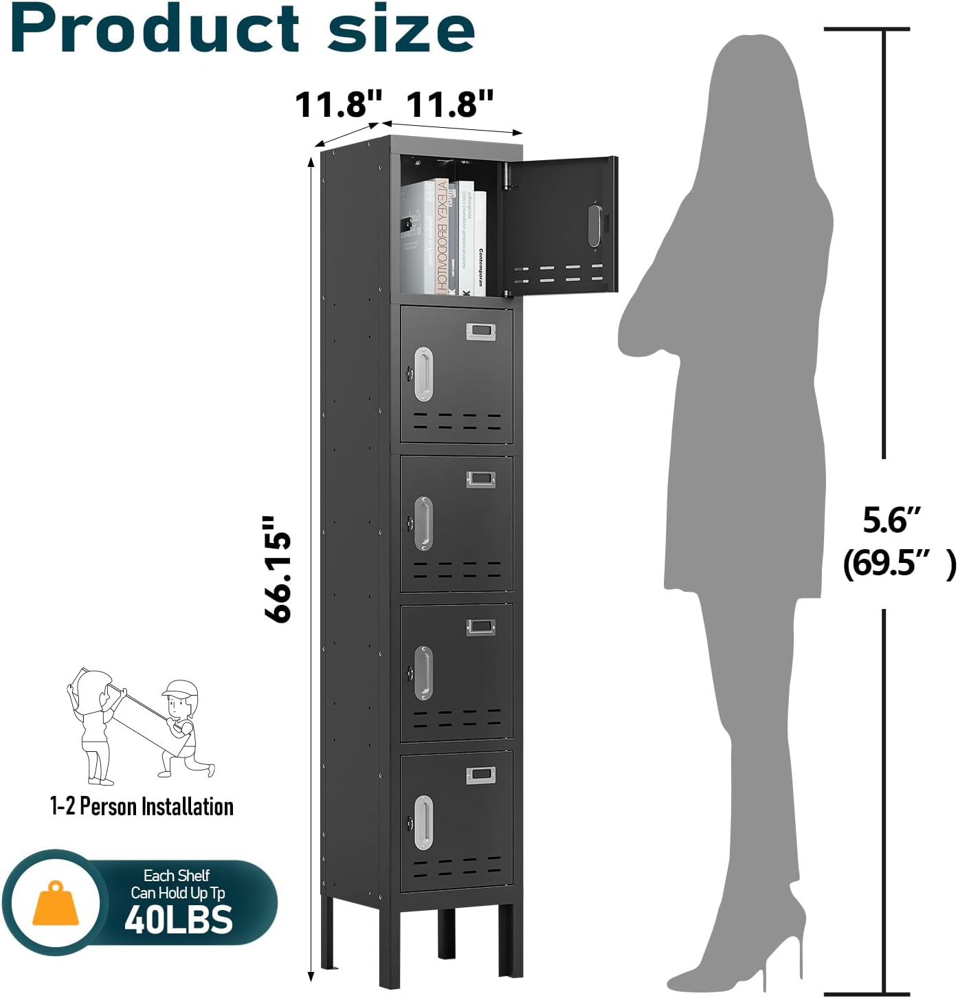 KaerWorld Metal Cabinet for Home & Office - Lockable Steel Locker with Door, 54" Height, for Gym, School, Garage, and Office Use