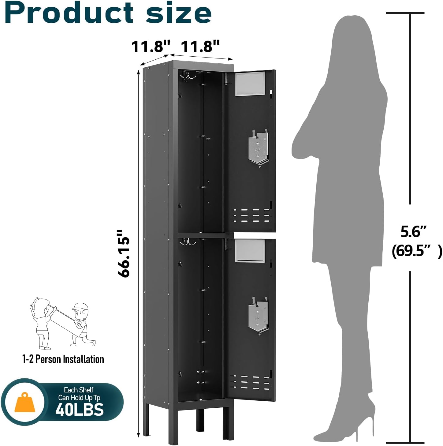 KaerWorld Metal Cabinet for Home & Office - Lockable Steel Locker with Door, 54" Height, for Gym, School, Garage, and Office Use