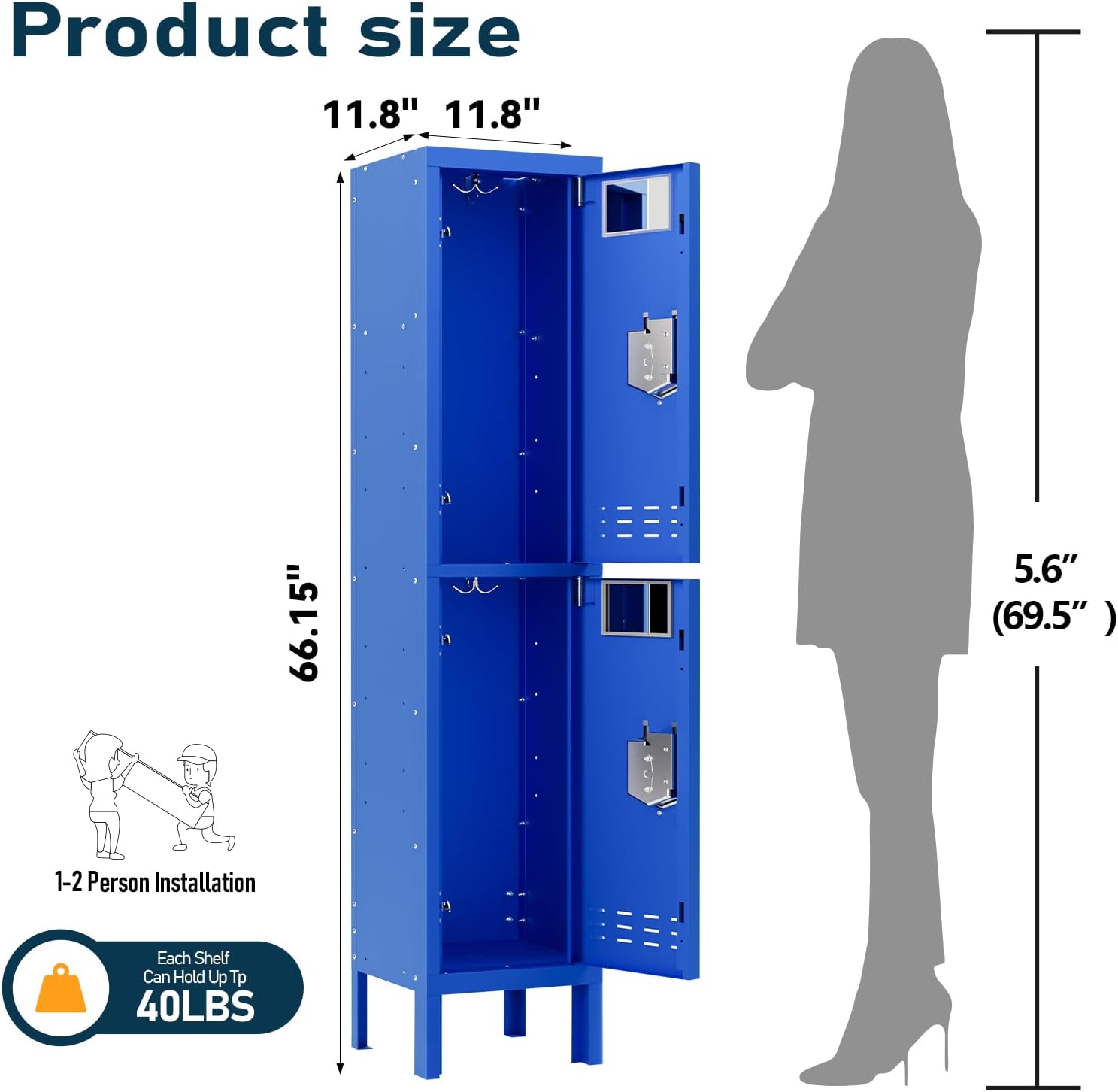 KaerWorld Metal Cabinet for Home & Office - Lockable Steel Locker with Door, 54" Height, for Gym, School, Garage, and Office Use