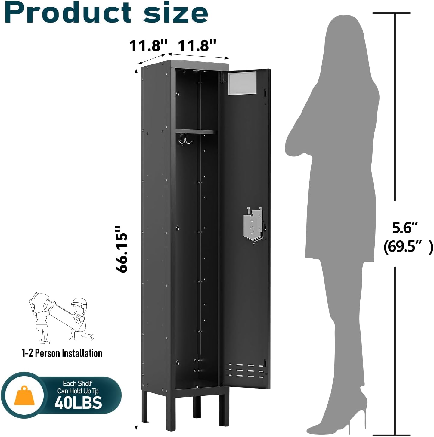 KaerWorld Metal Cabinet for Home & Office - Lockable Steel Locker with Door, 54" Height, for Gym, School, Garage, and Office Use