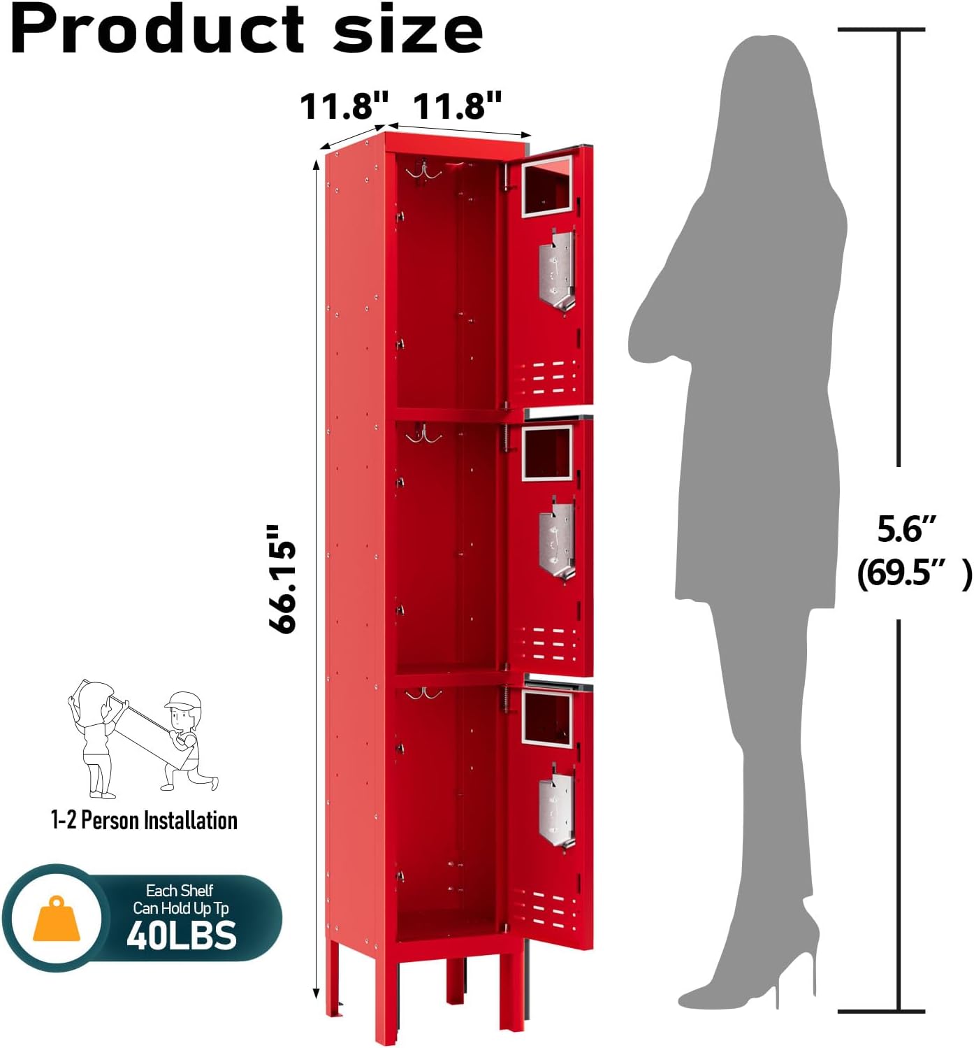 KaerWorld Metal Cabinet for Home & Office - Lockable Steel Locker with Door, 54" Height, for Gym, School, Garage, and Office Use