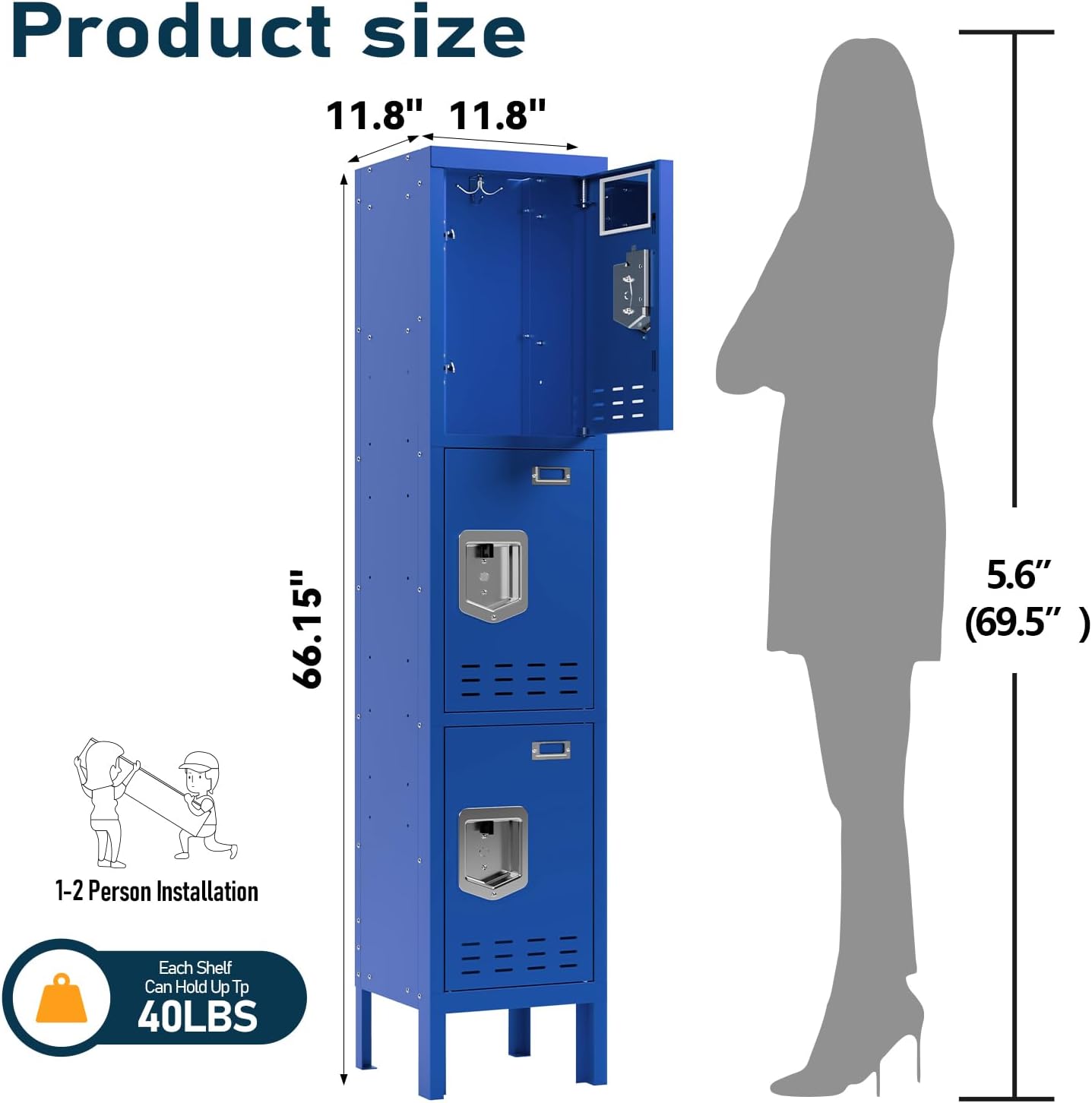 KaerWorld Metal Cabinet for Home & Office - Lockable Steel Locker with Door, 54" Height, for Gym, School, Garage, and Office Use